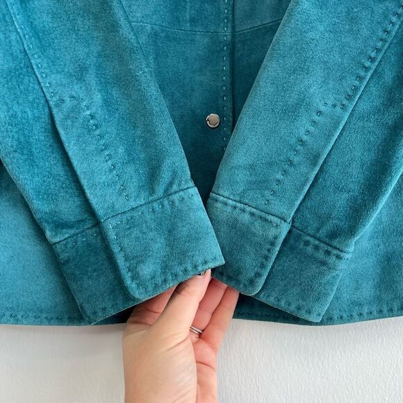 Sienna Studio G3 Apparel Women’s XS Leather Turquoise Button Jacket Coat - Picture 6 of 16